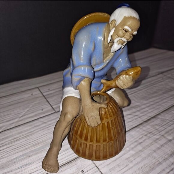 Vintage Chinese Shiwan Mudman Pottery Figurine Collectible Home Decor Signed - Picture 4 of 10